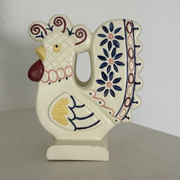 Vintage Hand Painted Napkin Holder Rooster Chicken Letter Farmhouse Cottage - Picture 4 of 6